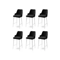 lot de 6 chaises de bar nairis velours noir et métal blanc