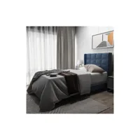 lit rembourré moderne avec tête de lit rembourrée, sommier à lattes inclus, 90x200cm, en lin bleu moselota