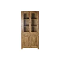 armoire vitrine en bois acacia avec 2 tiroirs 4 portes et 3 étagères - largeur 85 x hauteur 190 x profondeur 40cm