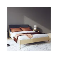 lit double 160x200cm en placage chêne avec tête de lit en tissu gris - nova