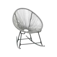 chaise à bascule d'extérieur forme de lune gris résine tressée