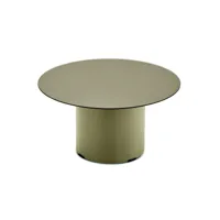 table basse ronde dixon 60 avec piètement en métal beige et plateau en verre bronze
