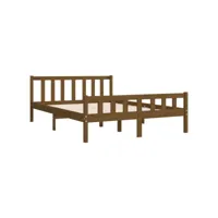 lit adulte  cadre de lit  facile à monter pour adultes, adolescents, enfants marron miel bois massif 135x190 cm double ves471076