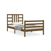 cadre de lit et tête de lit，lit simple，chambre à coucher maison marron miel 90x200 cm bois massif ves586155