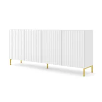 commode wave 200 cm buffet 4d façades fraisées blanc mat sur pieds dorés wave_cabinet_200_4d_white_mat