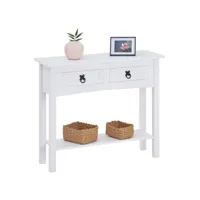 table console rural table d'appoint en pin massif blanc avec 2 tiroirs et 1 étagère, meuble d'entrée style rustique en bois