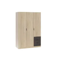 armoire penderie 3 portes 3 tiroirs en bois imitation chêne - ar17070