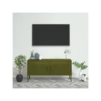 meuble tv, banc tv, meuble télé avec etagères et rangement vert olive 105x35x50 cm acier meuble pro lww59389