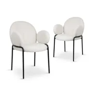 lot de 2 fauteuils design avec accoudoirs en tissu bouclette blanc benta