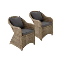 tectake lot de 2 fauteuils de jardin luxe - marron naturel 403572