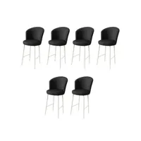 lot de 6 chaises de bar valatio velours noir et métal blanc