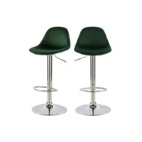 chaise de bar pavo en velours vert 60-82 cm (lot de 2)