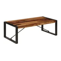 table basse rectangulaire bois massif foncé et métal noir louane