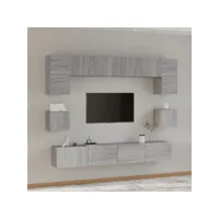 ensemble de meubles tv 8 pcs  bancs tv armoires de rangement sonoma gris bois d'ingénierie meuble pro frco13114