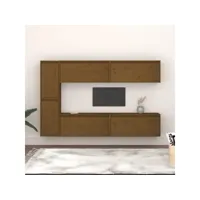 meubles tv 6 pcs  bancs tv armoires de rangement marron miel bois massif de pin meuble pro frco72280