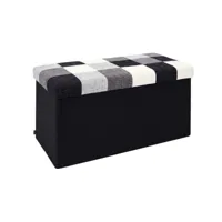 banc coffre noir pliable couvercle à motifs patchwork noir et blanc