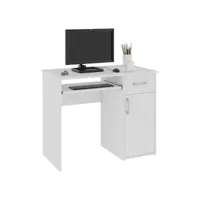 torpe - bureau informatique contemporain 90x74x50 cm - taille compacte + support clavier + tiroir - table ordinateur - blanc