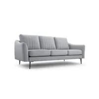 canapé droit fixe 3 places en tissu avec pieds en métal - salon & séjour - 206x90x90 cm - sofa rocan iii (gris clair - cloud 81)