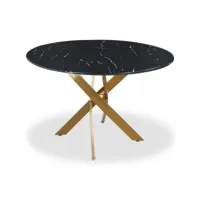 table ronde corix verre effet marbre noir et pieds or