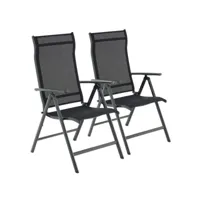 lot de 2 chaises de jardin pliables sièges d'extérieur cadre en aluminium robuste dossier réglable sur 8 positions charge 150 kg noir helloshop26 12_0001696
