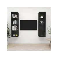 2 pcs meubles tv muraux banc tv de salon,design de luxe noir aggloméré -neww29369