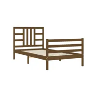 lit adulte, cadre de lit tête de lit, structure de lit marron miel 90x200 cm bois massif meuble pro jkf452169