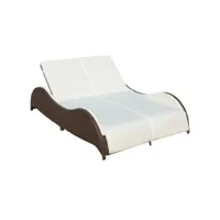 transat chaise longue bain de soleil lit de jardin terrasse meuble d'extérieur double avec coussin résine tressée marron helloshop26 02_0012728