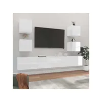 ensemble de meubles tv 6 pcs  bancs tv armoires de rangement blanc brillant bois d'ingénierie meuble pro frco18844