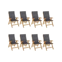 chaises de jardin inclinables et coussins lot de 8 teck solide