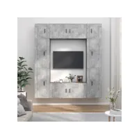8 pcs ensemble de meubles tv contemporain  bancs tv armoires tv  gris béton bois d'ingénierie meuble pro frco96705