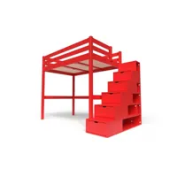 lit mezzanine bois avec escalier cube sylvia 120x200 rouge cube120-red