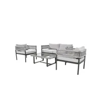 salon de jardin 4 pièces avec pieds réglables et plateau de table en verre lisse-gris