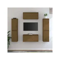 meubles tv 6 pcs  bancs tv armoires de rangement marron miel bois massif de pin meuble pro frco23505