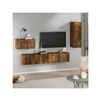 ensemble de meubles tv 4 pcs  bancs tv armoires de rangement chêne fumé bois d'ingénierie meuble pro frco91992