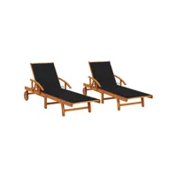 chaises longues 2 pcs avec coussins bois d'acacia solide 13