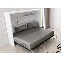 lit escamotable horizontal 140x190 - p 45cm - avec étagères intérieures optima-avec matelas-coffrage chêne 3d-façade parme