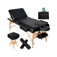 tectake set de table de massage 3 zones avec rembourrage de 10cm et châssis en bois - noir 400278