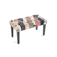 versa romantic patchwork banquette tabouret banc chaise longue pour le salon chambre bureau, coloré, dimensions (h x l x l) 43 x 40 x 80 cm, coton et bois, couleur: bleu 19500603