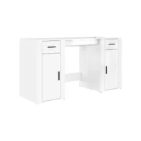 bureau d'ordinateur, bureau informatique, table de travail avec armoire blanc brillant bois d'ingénierie pwfn77606