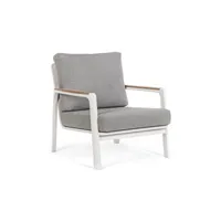 fauteuil d'extérieur en aluminium-bois avec coussin blanc