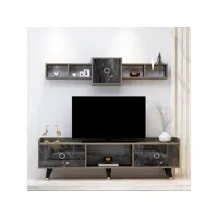 meuble tv et étagères murales mistery bois grisé et effet marbre noir