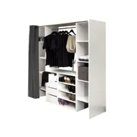 dressing 2 colonnes + meuble 4 tiroirs blanc, rideau gris 4320x2193r00