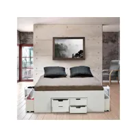 lit tiroirs avec 2 chevets en bois blanc 140x190 - lt14014