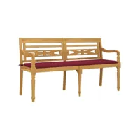 banc de jardin meuble de patio d'extérieur terrasse avec coussin rouge bordeaux 150cm bois teck massif helloshop26 02_0011092