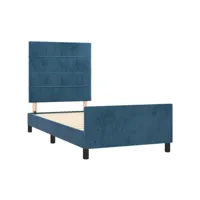 cadre de lit avec tête de lit bleu foncé 90x190 cm velours