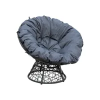 fauteuil rond de jardin fauteuil papasan pivotant grand confort ø 97 x 86h cm grand coussin fourni polyester résine tressée gris