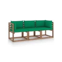 canapé fixe 3 places palette de jardin  sofa banquette de jardin et coussins vert pinède meuble pro frco61668
