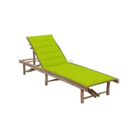 chaise longue de jardin avec coussin  bain de soleil transat bambou meuble pro frco12206