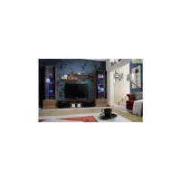ensemble meuble tv mural galino c avec led 320x190x45 cm - corps prunier/front noir de haute brillance et prunier 23 nnsh gc