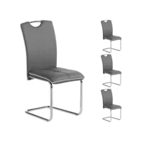 lot de 4 chaises de salle à manger eleonora avec poignée intégrée et piétement chromé, revêtement en synthétique gris